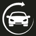 an icon of a car with a circular arrow around it